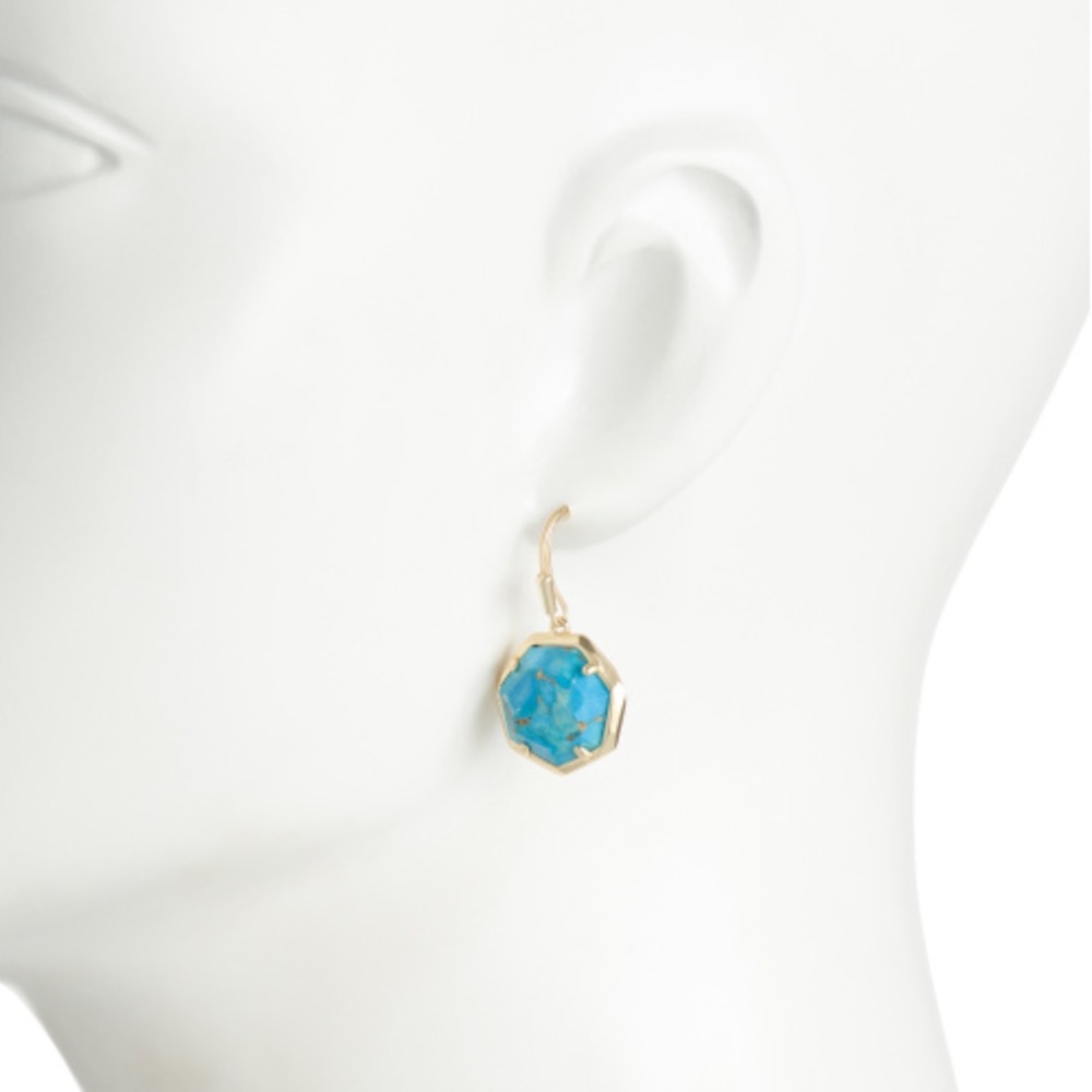 Kendra Scott Cynthia Turquoise Gold Plated Earrings New - Picture 4 of 4